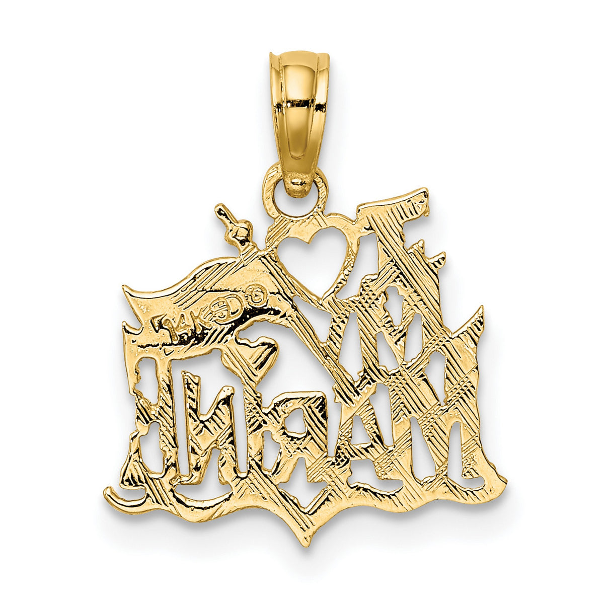 I Love My Marine Words With Flag And Heart Charm Pendant in Real 14k Yellow Gold