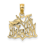I Love My Marine Words With Flag And Heart Charm Pendant in Real 14k Yellow Gold