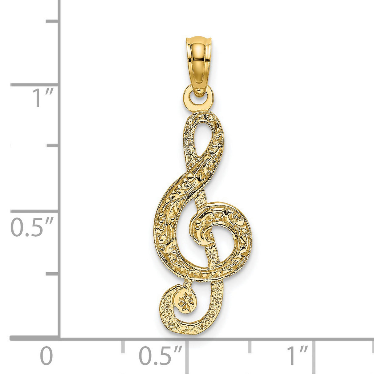 14k Yellow Gold Treble Clef Pendant, Textured Musical Symbol Charm for Music Lovers