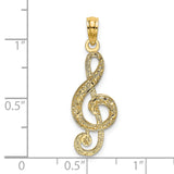 14k Yellow Gold Treble Clef Pendant, Textured Musical Symbol Charm for Music Lovers