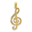 14k Yellow Gold Treble Clef Pendant, Textured Musical Symbol Charm for Music Lovers