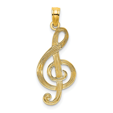 14k Yellow Gold Treble Clef Pendant, Textured Musical Symbol Charm for Music Lovers