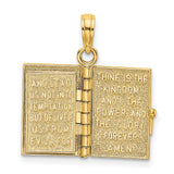 3D Moveable Pages Holy Bible Lords Prayer Charm Pendant in Real 14k Yellow Gold