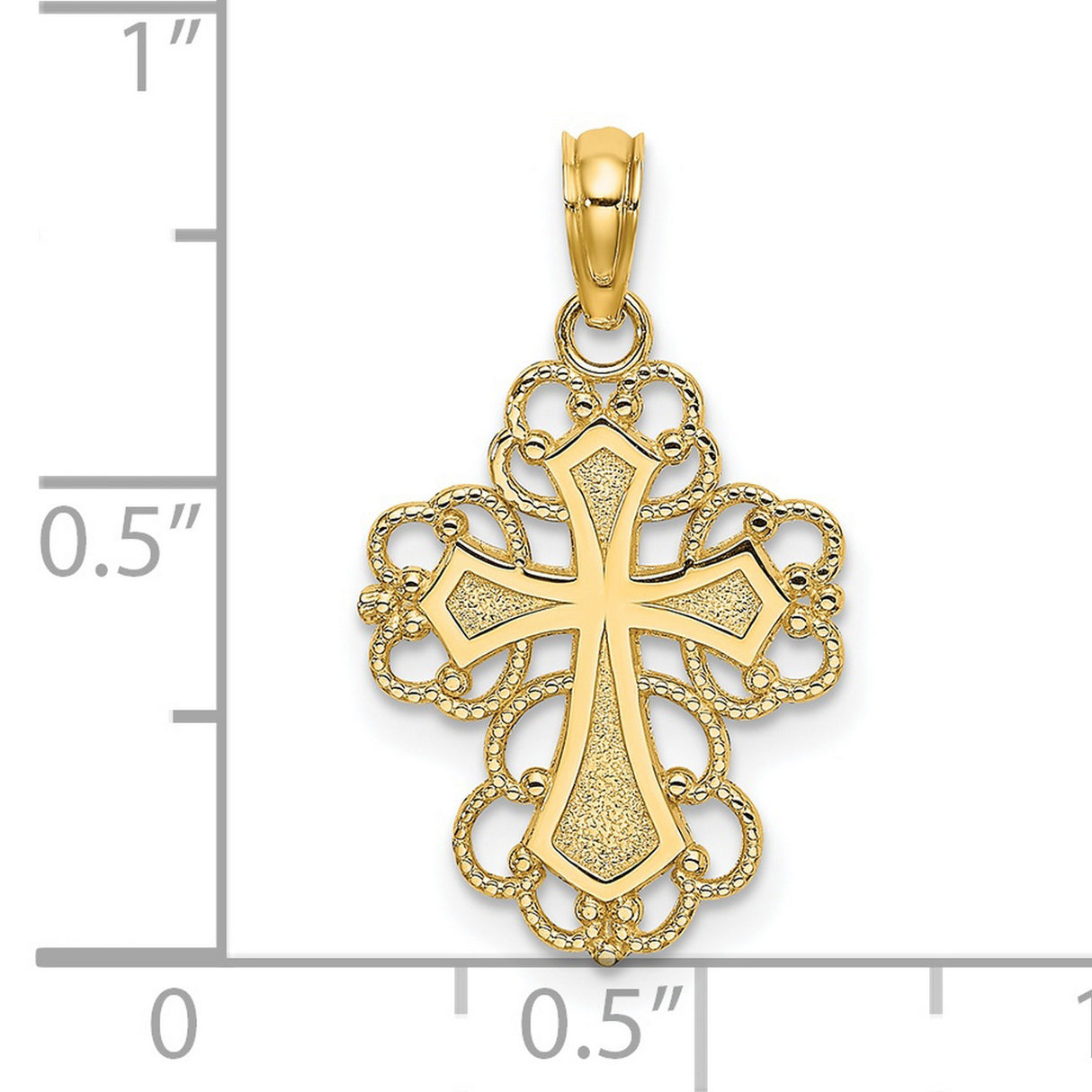 14k Yellow Gold Cross Pendant, Filigree Scrollwork Design, Baroque Vintage Style for Men and Women