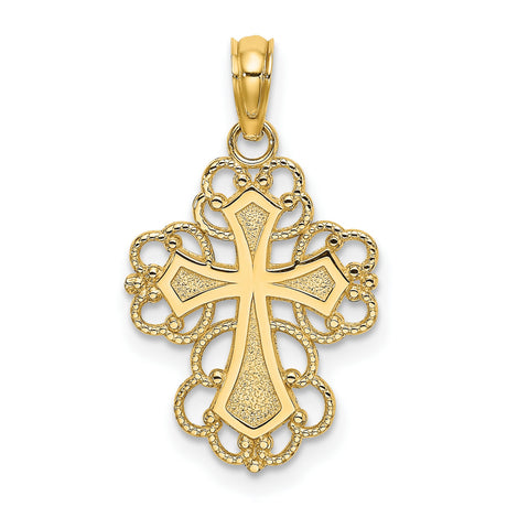 14k Yellow Gold Cross Pendant, Filigree Scrollwork Design, Baroque Vintage Style for Men and Women