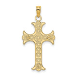 Double Sided Engraved Cross Charm Pendant in Real 14k Yellow Gold