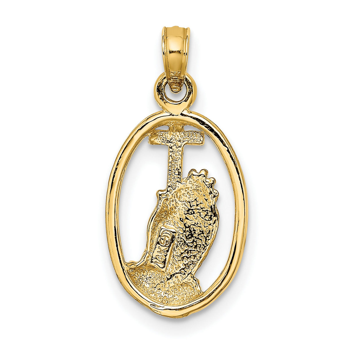 Praying Hands and Cross In Oval Charm Pendant in Real 14k Yellow Gold