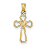 Cut-Out Cross Dove Charm Pendant in Real 14k Yellow Gold