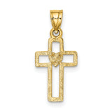 Cut-Out Cross Heart Charm Pendant in Real 14k Yellow Gold