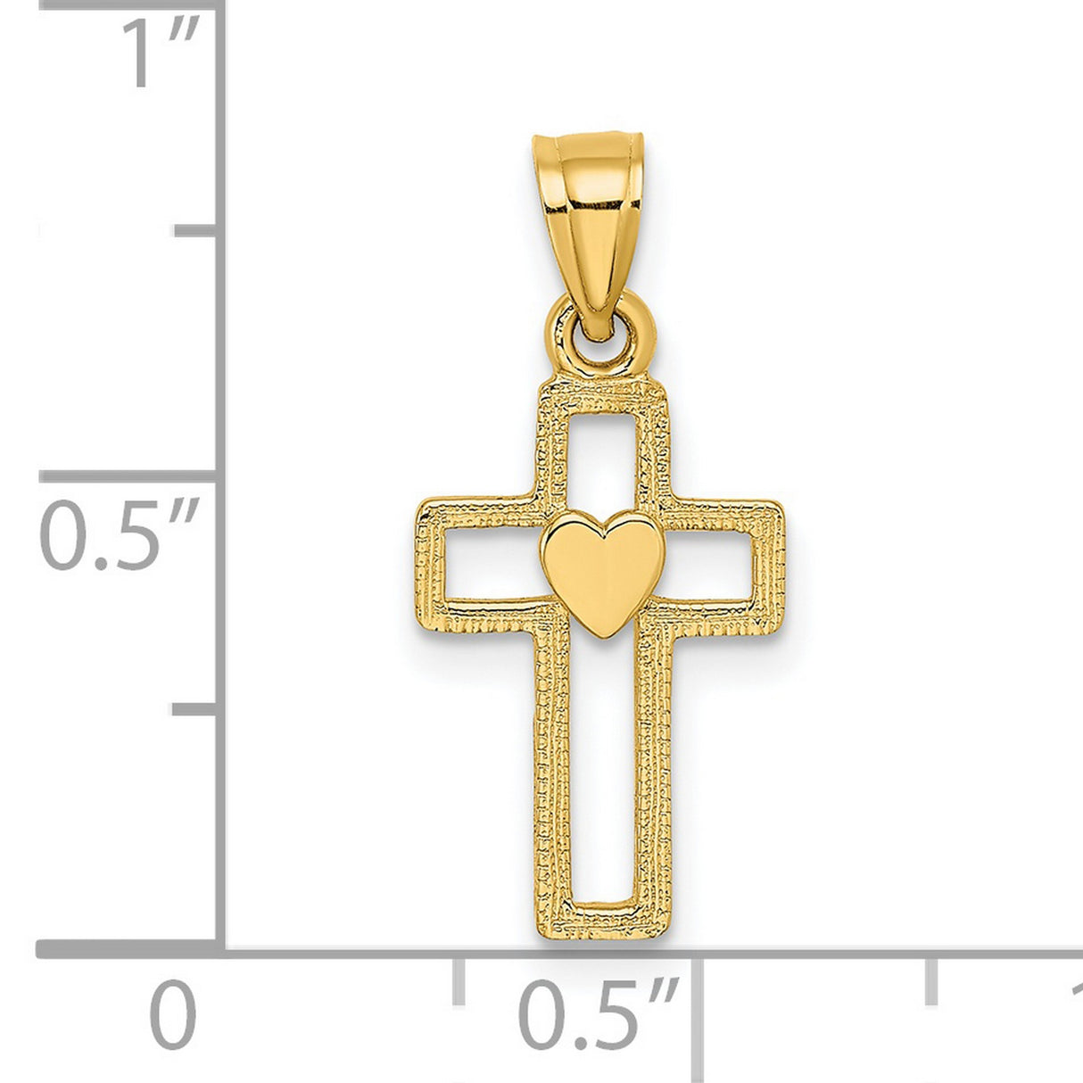 Cut-Out Cross Heart Charm Pendant in Real 14k Yellow Gold