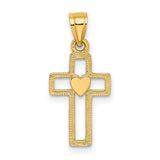 Cut-Out Cross Heart Charm Pendant in Real 14k Yellow Gold