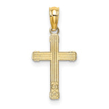 Textured Center Heart Small Cross Charm Pendant in Real 14k Yellow Gold