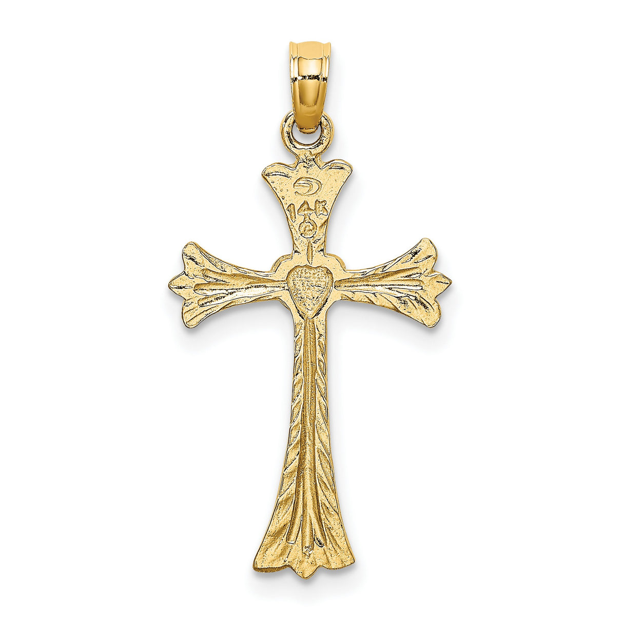 Polished and Engraved Cross Heart Charm Pendant in Real 14k Yellow Gold