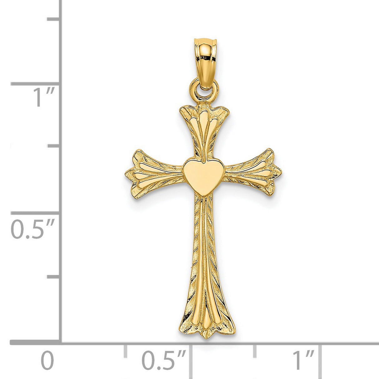 Polished and Engraved Cross Heart Charm Pendant in Real 14k Yellow Gold