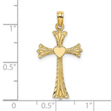 Polished and Engraved Cross Heart Charm Pendant in Real 14k Yellow Gold