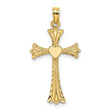 Polished and Engraved Cross Heart Charm Pendant in Real 14k Yellow Gold