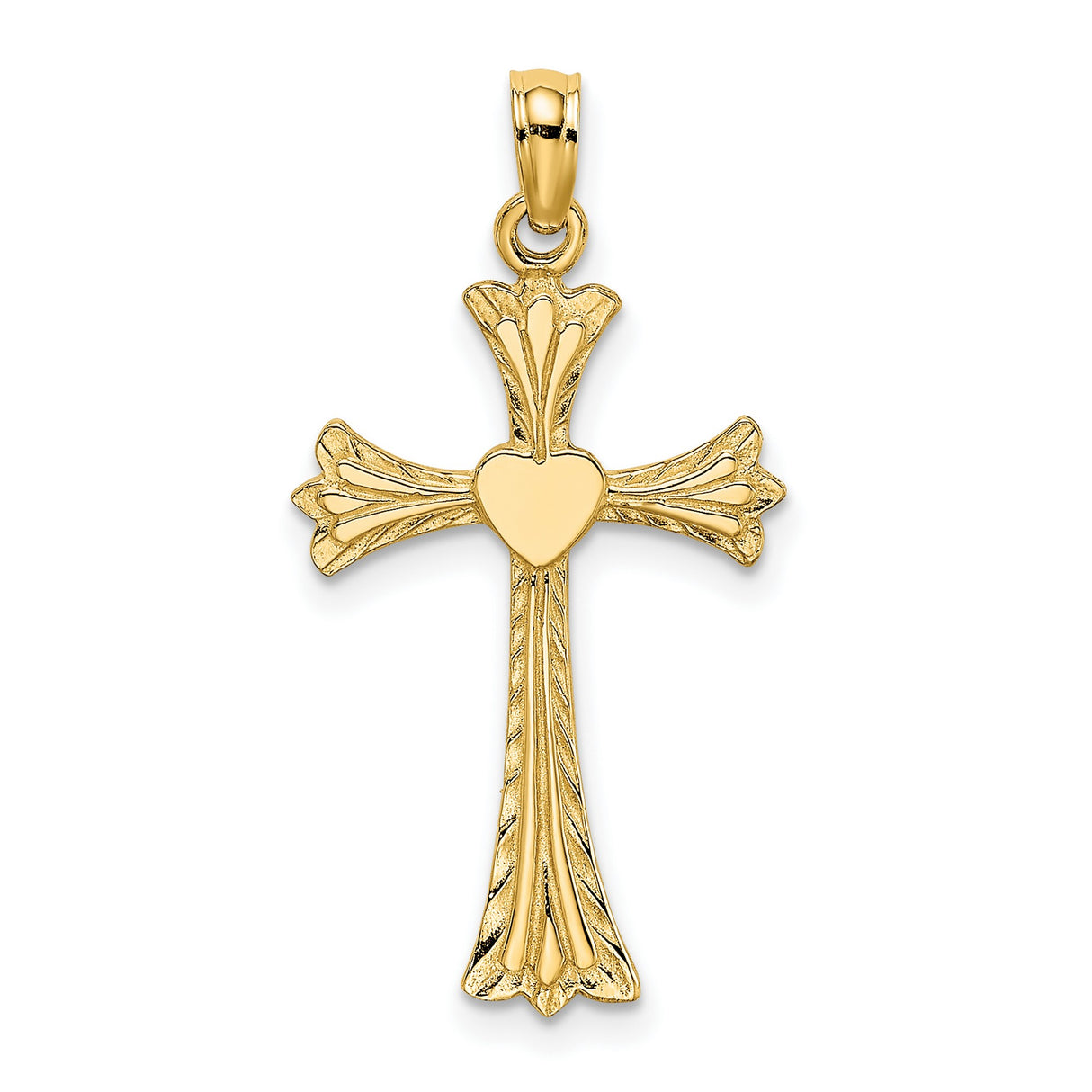 Polished and Engraved Cross Heart Charm Pendant in Real 14k Yellow Gold