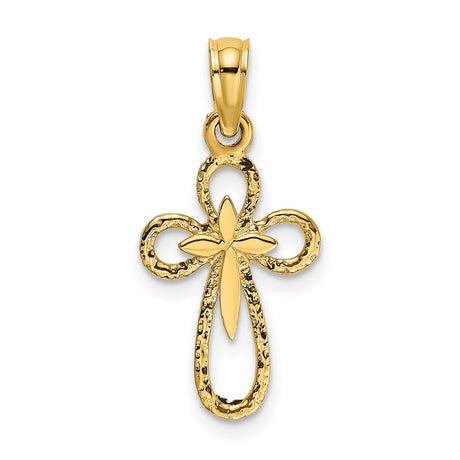 Cut-Out Cross Small Interior Cross Charm Pendant in Real 14k Yellow Gold