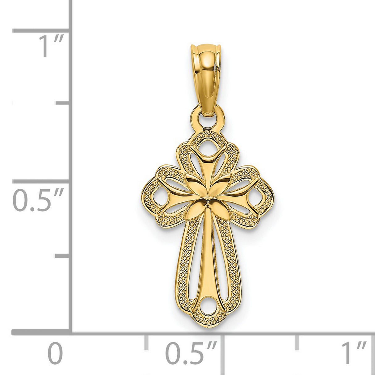 Cut-Out Polished and Textured Cross Charm Pendant in Real 14k Yellow Gold