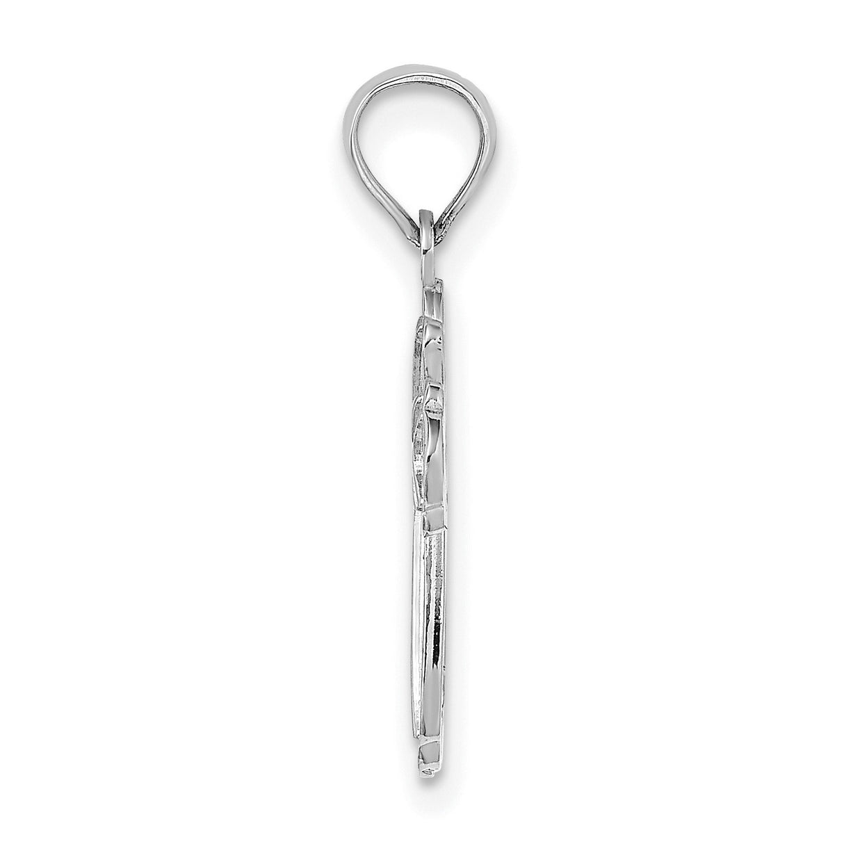 14k White Gold Cross Pendant with Textured Openwork and Floral Details for Men and Women