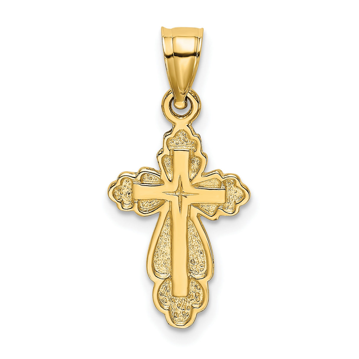 Solid Polished and Textured Cross Charm Pendant in Real 14k Yellow Gold