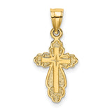 Solid Polished and Textured Cross Charm Pendant in Real 14k Yellow Gold