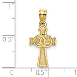 14k Yellow Gold Celtic Cross Pendant with Interlocking Rings, Christian Religious Jewelry