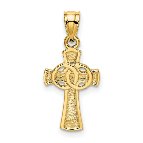 14k Yellow Gold Celtic Cross Pendant with Interlocking Rings, Christian Religious Jewelry