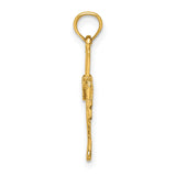 14k Yellow Gold Cross Pendant with Textured Beam Design, Religious Jewelry for Men and Women