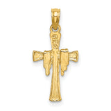 14k Yellow Gold Cross Pendant with Textured Beam Design, Religious Jewelry for Men and Women