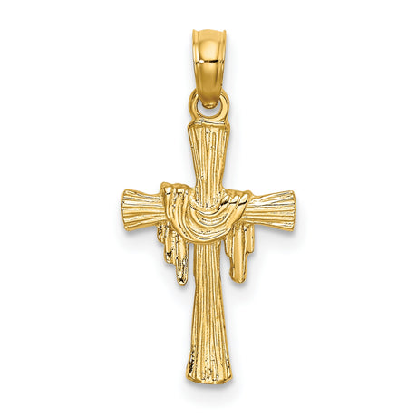 Cross Drape Charm Pendant in Real 14k Yellow Gold