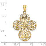 Cut-Out Rounded Tips Filigree Cross Charm Pendant in Real 14k Yellow Gold