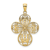 Cut-Out Rounded Tips Filigree Cross Charm Pendant in Real 14k Yellow Gold