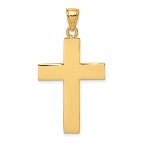 Polished Large Block Cross with Open Back Charm Pendant in Real 14k Yellow Gold