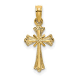 Engraved Small Cross X Center Charm Pendant in Real 14k Yellow Gold