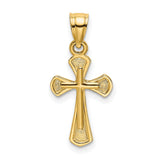 Solid Textured Cross Charm Pendant in Real 14k Yellow Gold