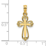 Polished and Cut-Out Engraved Cross Charm Pendant in Real 14k Yellow Gold