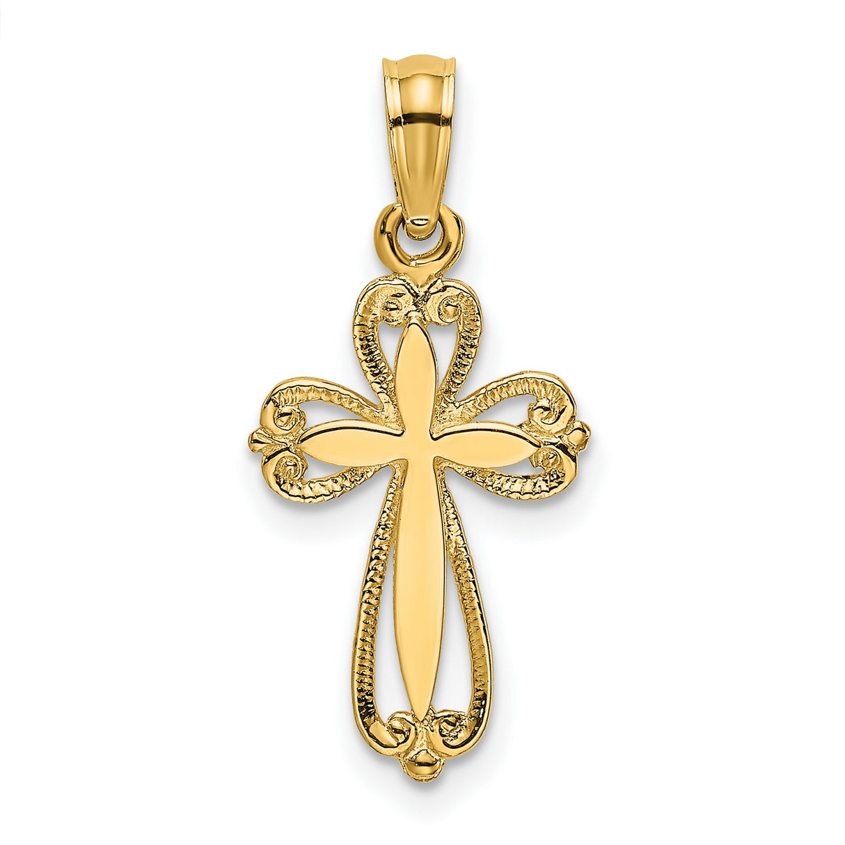 Polished and Cut-Out Engraved Cross Charm Pendant in Real 14k Yellow Gold