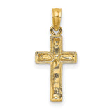 Polished Textured Cross Charm Pendant in Real 14k Yellow Gold