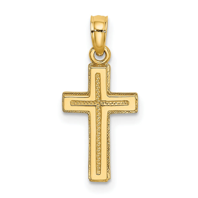 Polished Textured Cross Charm Pendant in Real 14k Yellow Gold