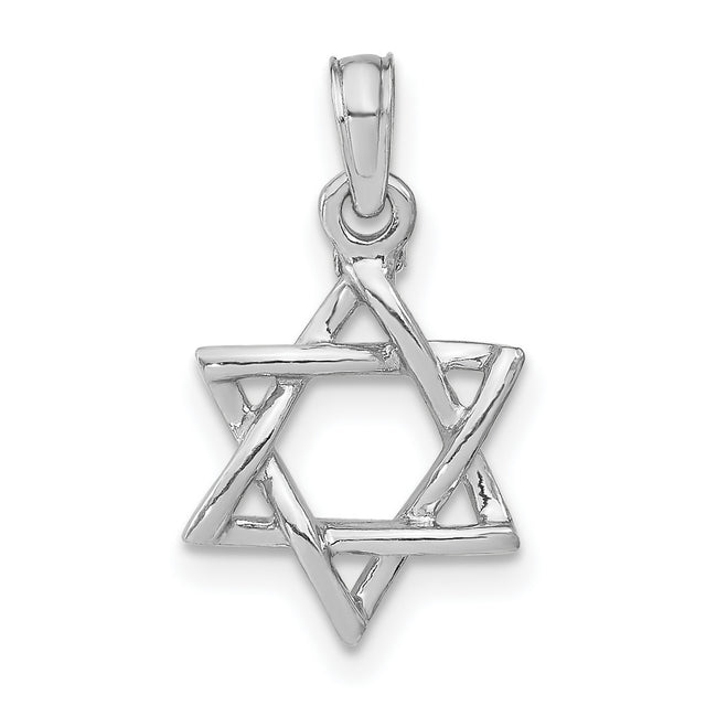 14k White Gold Star of David Pendant with Openwork Design, Minimalist Jewish Faith Charm