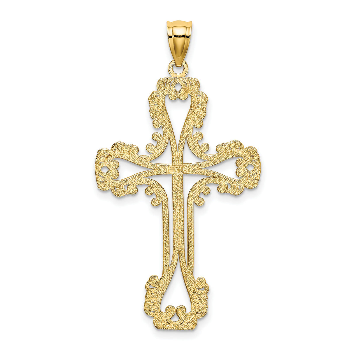 14k Yellow Gold Filigree Cross Pendant with Lace Cutout Design, Vintage Religious Jewelry
