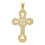 14k Yellow Gold Filigree Cross Pendant with Lace Cutout Design, Vintage Religious Jewelry