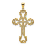 14k Yellow Gold Filigree Cross Pendant with Lace Cutout Design, Vintage Religious Jewelry