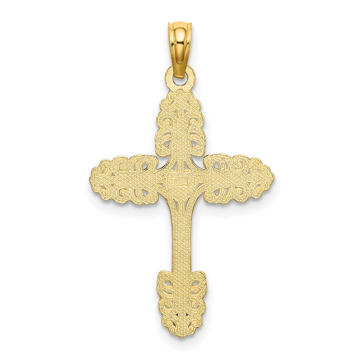 Multi-Scalloped Tipped Cross Heart Center Charm Pendant in Real 14k Yellow Gold