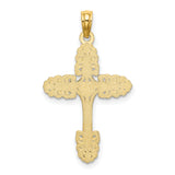 Multi-Scalloped Tipped Cross Heart Center Charm Pendant in Real 14k Yellow Gold