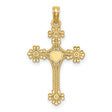 14k Yellow Gold Cross Pendant with Floral Motif, Baroque Design, and Heart Center