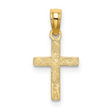 14k Yellow Gold Cross Pendant with Floral Detail, Polished Religious Charm