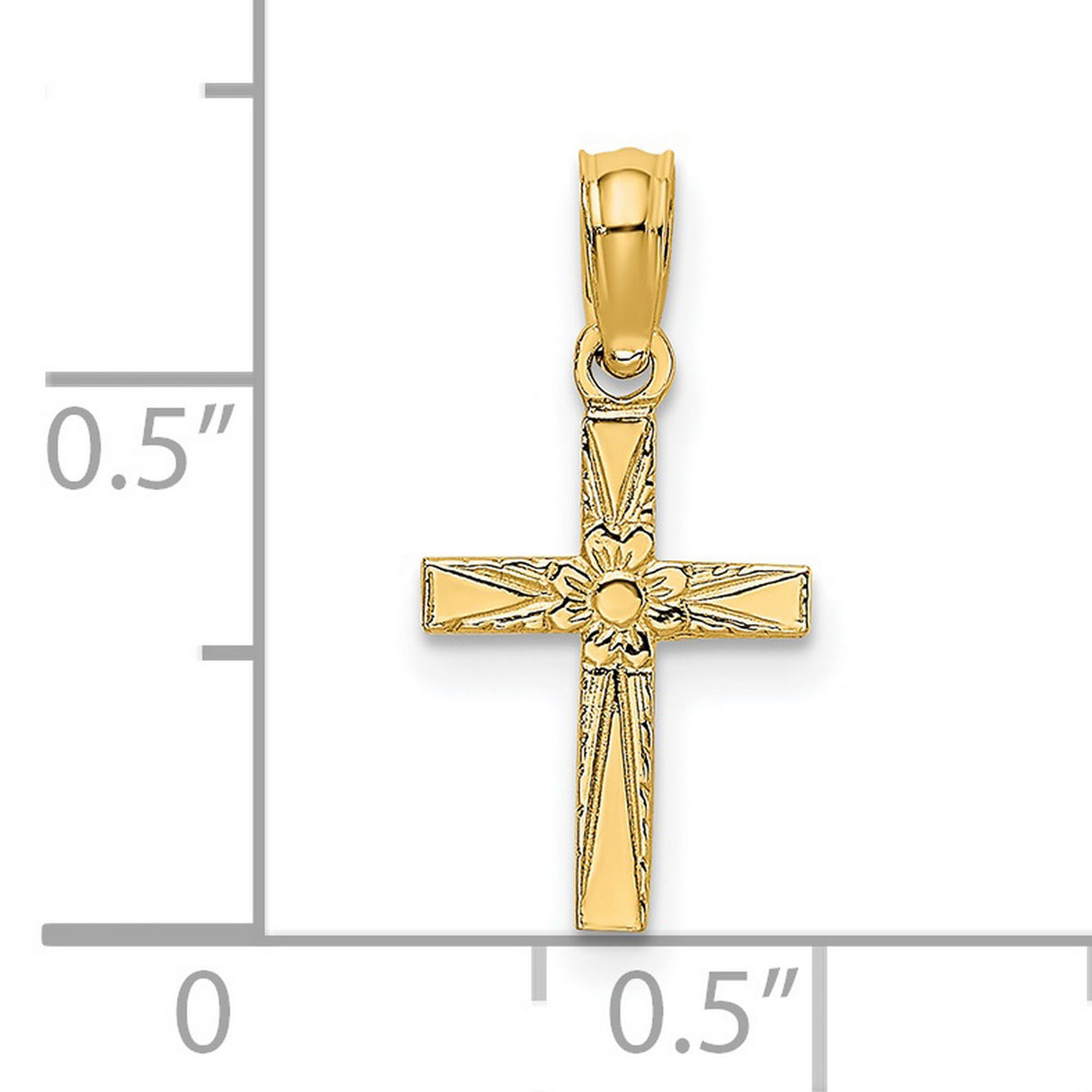 14k Yellow Gold Cross Pendant with Floral Detail, Polished Religious Charm