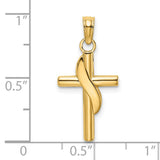 14k Yellow Gold Cross Pendant with Slim Smooth Design, Mirror Finish, Unisex Religious Charm